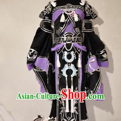 Chinese Traditional Cosplay Princess Knight Purple Costume Ancient Fairy Swordsman Dress for Women