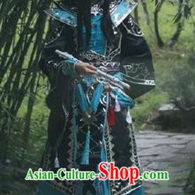 Chinese Traditional Cosplay General Young Knight Blue Costume Ancient Swordsman Hanfu Clothing for Men