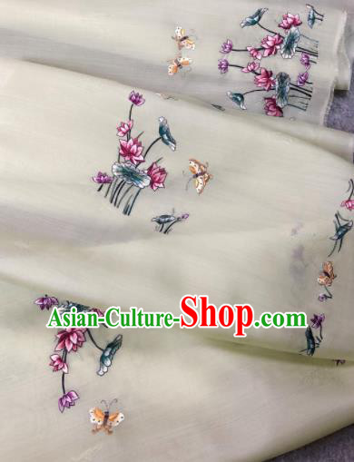 Traditional Chinese Embroidered Lotus White Silk Fabric Classical Pattern Design Brocade Fabric Asian Satin Material Traditional Chinese Embroidered Lotus White Silk Fabric Classical Pattern Design Brocade Fabric Asian Satin Material