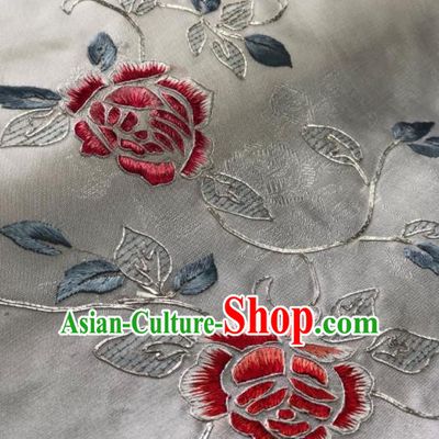 Traditional Chinese Embroidered Peony Flowers White Silk Fabric Classical Pattern Design Brocade Fabric Asian Satin Material