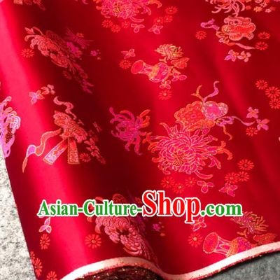 Traditional Chinese Embroidered Wine Red Silk Fabric Classical Chrysanthemum Pattern Design Brocade Fabric Asian Satin Material