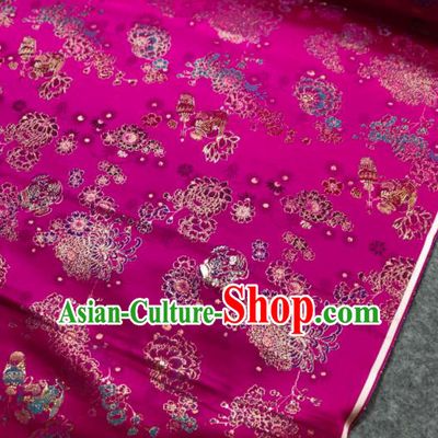 Traditional Chinese Embroidered Rosy Silk Fabric Classical Lotus Chrysanthemum Pattern Design Brocade Fabric Asian Satin Material