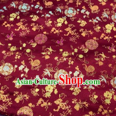 Traditional Chinese Wine Red Silk Fabric Classical Orchid Pattern Design Brocade Fabric Asian Satin Material