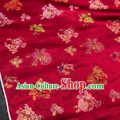 Traditional Chinese Wine Red Silk Fabric Classical Pattern Design Brocade Fabric Asian Satin Material