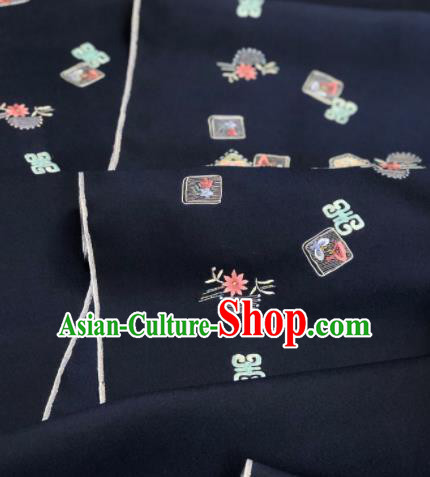 Traditional Chinese Navy Silk Fabric Classical Pattern Design Brocade Fabric Asian Satin Material Traditional Chinese Navy Silk Fabric Classical Pattern Design Brocade Fabric Asian Satin Material