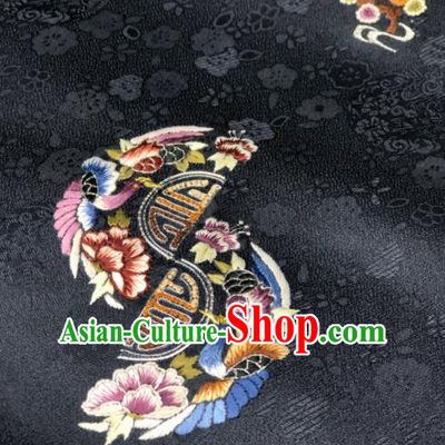Traditional Chinese Embroidered Peony Black Silk Fabric Classical Pattern Design Brocade Fabric Asian Satin Material