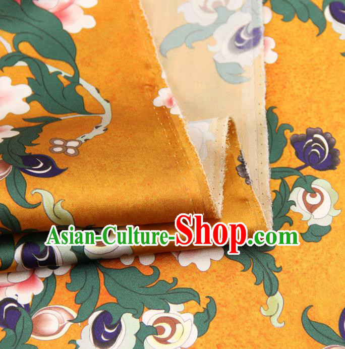 Chinese Traditional Classical Peony Pattern Yellow Brocade Damask Asian Satin Drapery Silk Fabric Chinese Traditional Classical Peony Pattern Yellow Brocade Damask Asian Satin Drapery Silk Fabric