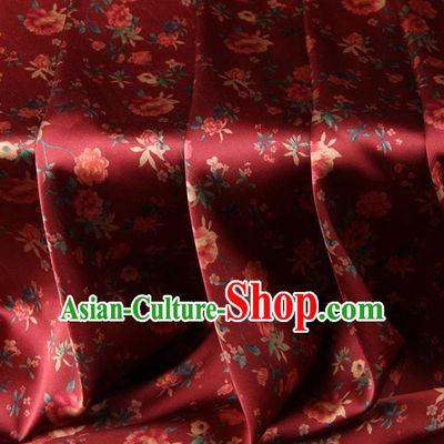 Chinese Traditional Classical Peony Pattern Purplish Red Brocade Damask Asian Satin Drapery Silk Fabric