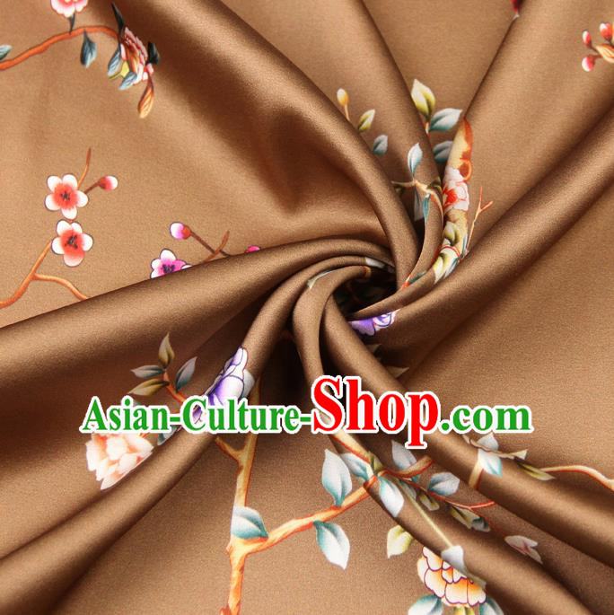 Chinese Traditional Classical Peony Birds Pattern Brown Brocade Damask Asian Satin Drapery Silk Fabric Chinese Traditional Classical Peony Birds Pattern Brown Brocade Damask Asian Satin Drapery Silk Fabric