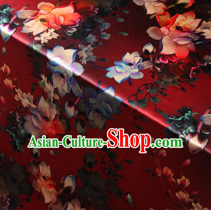 Chinese Traditional Classical Lotus Flowers Pattern Red Brocade Damask Asian Satin Drapery Silk Fabric Chinese Traditional Classical Lotus Flowers Pattern Red Brocade Damask Asian Satin Drapery Silk Fabric
