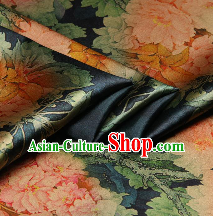 Chinese Traditional Classical Peony Pattern Atrovirens Brocade Damask Asian Satin Drapery Silk Fabric Chinese Traditional Classical Peony Pattern Atrovirens Brocade Damask Asian Satin Drapery Silk Fabric