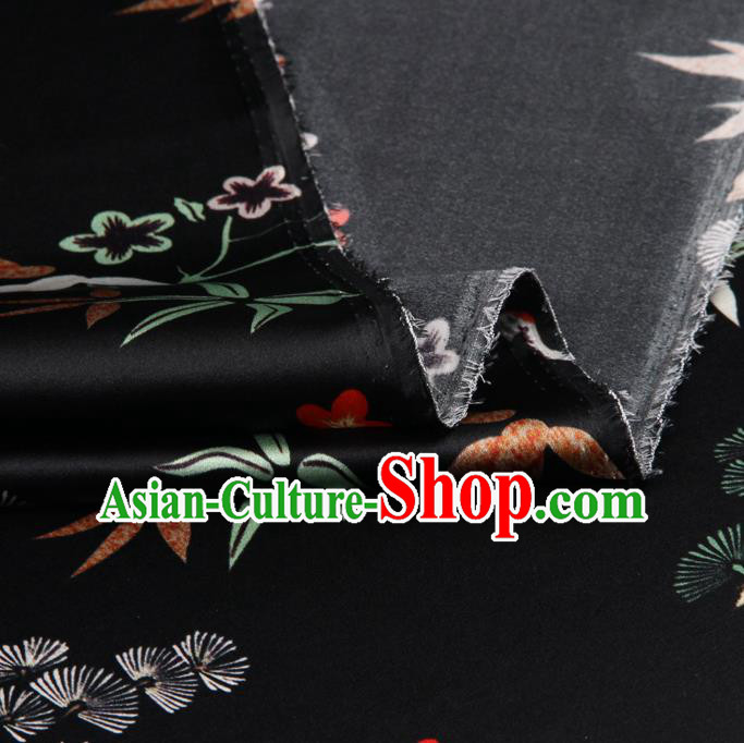 Chinese Traditional Classical Crane Pattern Black Brocade Damask Asian Satin Drapery Silk Fabric Chinese Traditional Classical Crane Pattern Black Brocade Damask Asian Satin Drapery Silk Fabric