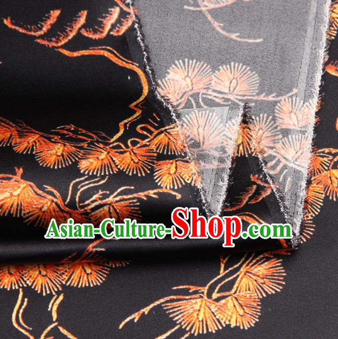 Chinese Traditional Classical Pine Needle Pattern Black Brocade Damask Asian Satin Drapery Silk Fabric Chinese Traditional Classical Pine Needle Pattern Black Brocade Damask Asian Satin Drapery Silk Fabric