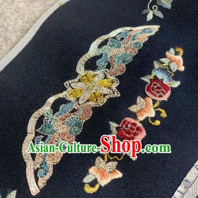 Traditional Chinese Black Satin Classical Embroidered Flowers Pattern Design Brocade Fabric Asian Silk Fabric Material