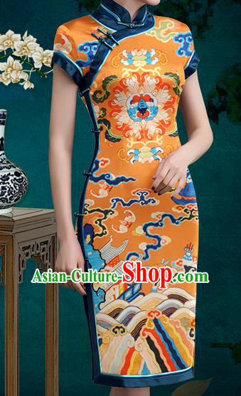 Chinese Traditional Classical Cloud Dragon Pattern Golden Brocade Damask Asian Satin Drapery Silk Fabric Chinese Traditional Classical Cloud Dragon Pattern Golden Brocade Damask Asian Satin Drapery Silk Fabric