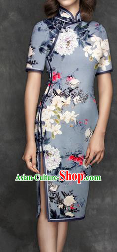 Chinese Traditional Classical Yulan Magnolia Pattern Grey Brocade Damask Asian Satin Drapery Silk Fabric Chinese Traditional Classical Yulan Magnolia Pattern Grey Brocade Damask Asian Satin Drapery Silk Fabric