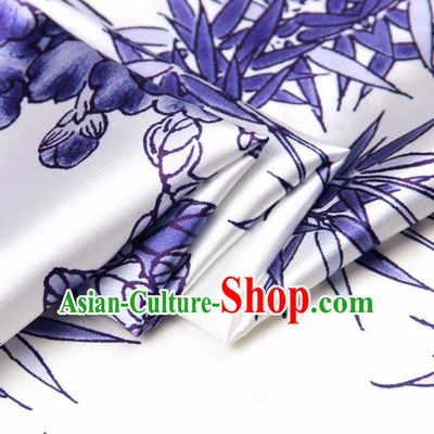 Chinese Traditional Classical Purple Bamboo Pattern Brocade Damask Asian Satin Drapery Silk Fabric