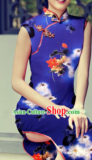 Chinese Traditional Classical Lotus Pattern Royalblue Brocade Damask Asian Satin Drapery Silk Fabric Chinese Traditional Classical Lotus Pattern Royalblue Brocade Damask Asian Satin Drapery Silk Fabric