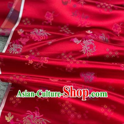 Traditional Chinese Satin Classical Pattern Design Wine Red Brocade Fabric Asian Silk Fabric Material