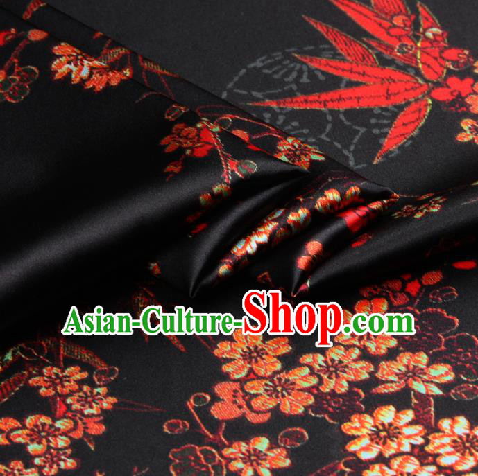 Chinese Traditional Classical Bamboo Plum Pattern Black Brocade Damask Asian Satin Drapery Silk Fabric Chinese Traditional Classical Bamboo Plum Pattern Black Brocade Damask Asian Satin Drapery Silk Fabric