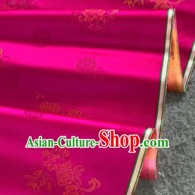 Traditional Chinese Satin Classical Bamboo Peony Pattern Design Rosy Brocade Fabric Asian Silk Fabric Material
