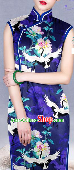 Chinese Traditional Classical Crane Flower Pattern Purple Brocade Damask Asian Satin Drapery Silk Fabric Chinese Traditional Classical Crane Flower Pattern Purple Brocade Damask Asian Satin Drapery Silk Fabric