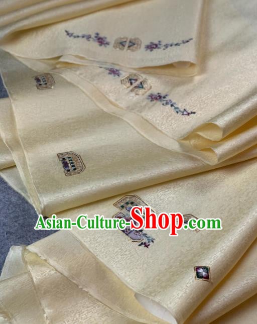 Traditional Chinese Satin Classical Embroidered Pattern Design Beige Brocade Fabric Asian Silk Fabric Material Traditional Chinese Satin Classical Embroidered Pattern Design Beige Brocade Fabric Asian Silk Fabric Material