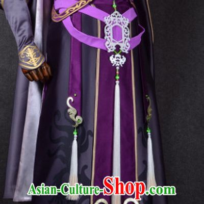 Chinese Traditional Cosplay King Knight Purple Costume Ancient Swordsman Hanfu Clothing for Men
