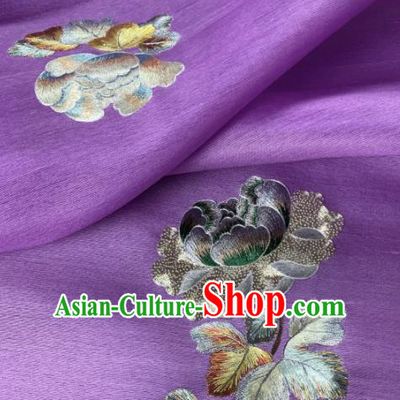 Traditional Chinese Satin Classical Embroidered Peony Pattern Design Purple Brocade Fabric Asian Silk Fabric Material