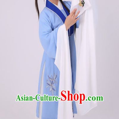 Chinese Traditional Peking Opera Diva Costume Ancient Village Girl Embroidered Blue Dress for Women