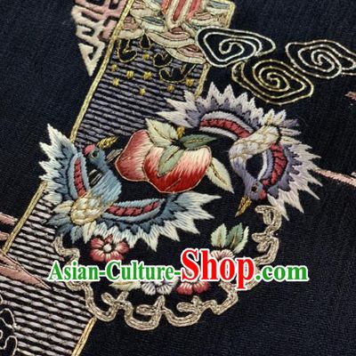Traditional Chinese Satin Classical Embroidered Peach Pattern Design Black Brocade Fabric Asian Silk Fabric Material