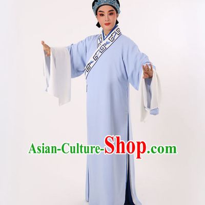 Chinese Traditional Beijing Opera Niche Costume Ancient Scholar Childe Light Blue Robe for Men