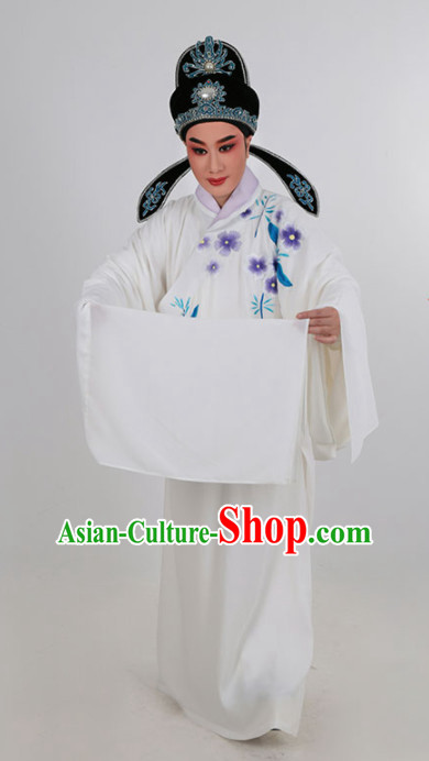 Chinese Traditional Beijing Opera Niche White Robe Ancient Scholar Childe Costume for Men Chinese Traditional Beijing Opera Niche White Robe Ancient Scholar Childe Costume for Men