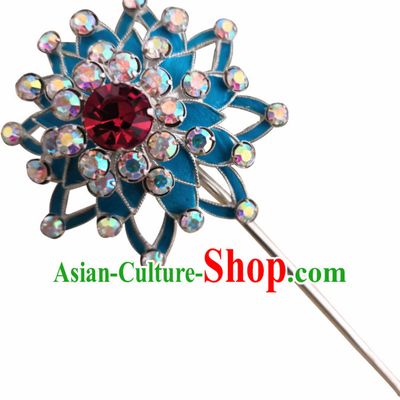 Chinese Ancient Queen Blue Hairpins Traditional Beijing Opera Diva Hair Accessories for Adults
