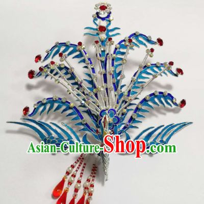 Chinese Ancient Queen Blueing Phoenix Coronet Hairpins Traditional Beijing Opera Diva Hair Accessories for Adults