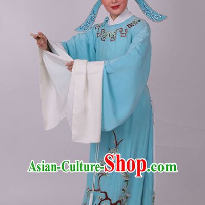Chinese Traditional Beijing Opera Niche Embroidered Blue Robe Ancient Scholar Costume for Men