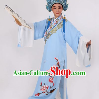 Chinese Traditional Beijing Opera Niche Light Blue Robe Ancient Scholar Childe Costume for Men
