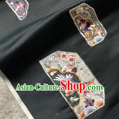 Traditional Chinese Satin Classical Embroidered Sakura Pattern Design Black Brocade Fabric Asian Silk Fabric Material