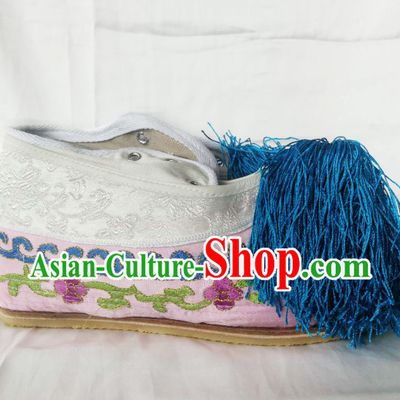 Chinese Traditional Beijing Opera Diva Shoes Ancient Princess Pink Embroidered Shoes for Women