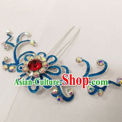 Chinese Traditional Beijing Opera Diva Hair Accessories Ancient Queen Red Crystal Hairpins for Women