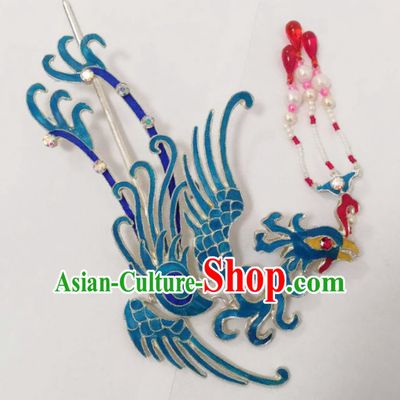 Chinese Traditional Beijing Opera Hair Accessories Ancient Queen Phoenix Tassel Hairpins for Women