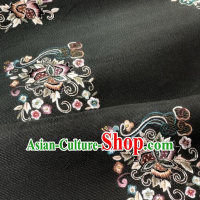 Traditional Chinese Satin Classical Embroidered Pattern Design Black Brocade Fabric Asian Silk Fabric Material