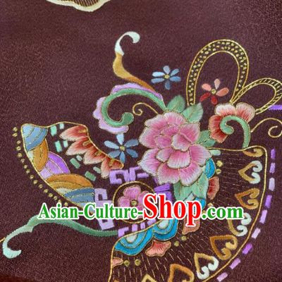 Traditional Chinese Satin Classical Embroidered Peony Pattern Design Brown Brocade Fabric Asian Silk Fabric Material