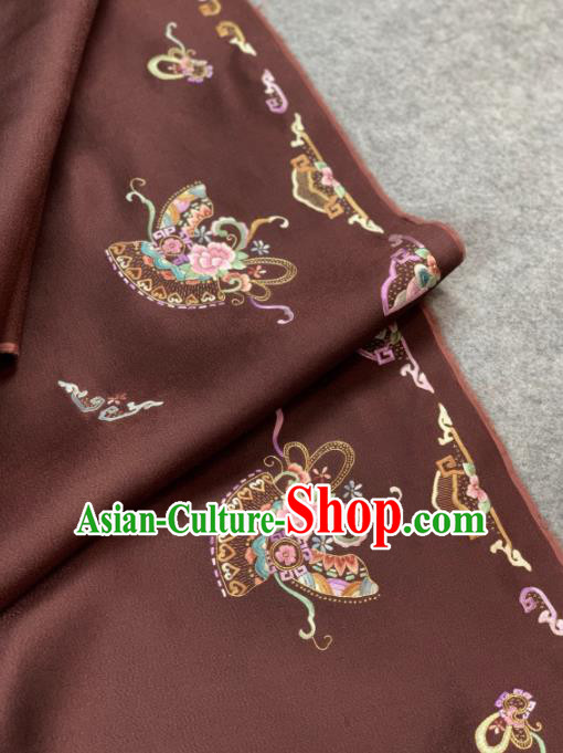 Traditional Chinese Satin Classical Embroidered Peony Pattern Design Brown Brocade Fabric Asian Silk Fabric Material Traditional Chinese Satin Classical Embroidered Peony Pattern Design Brown Brocade Fabric Asian Silk Fabric Material