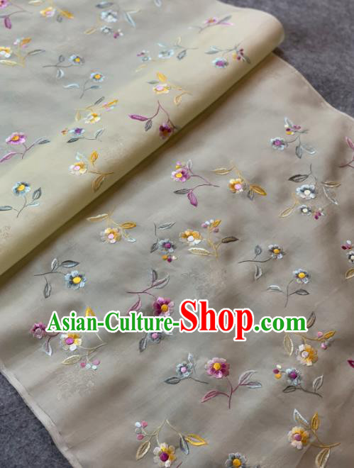 Traditional Chinese Satin Classical Embroidered Pattern Design Beige Brocade Fabric Asian Silk Fabric Material Traditional Chinese Satin Classical Embroidered Pattern Design Beige Brocade Fabric Asian Silk Fabric Material