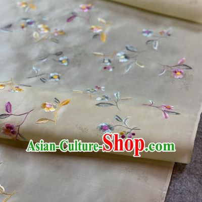 Traditional Chinese Satin Classical Embroidered Pattern Design Beige Brocade Fabric Asian Silk Fabric Material