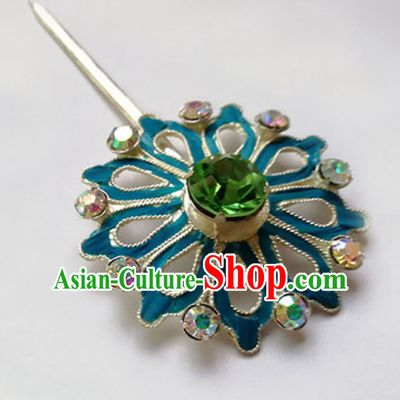 Chinese Ancient Court Princess Hair Clip Green Crystal Hairpins Traditional Beijing Opera Diva Hair Accessories for Adults