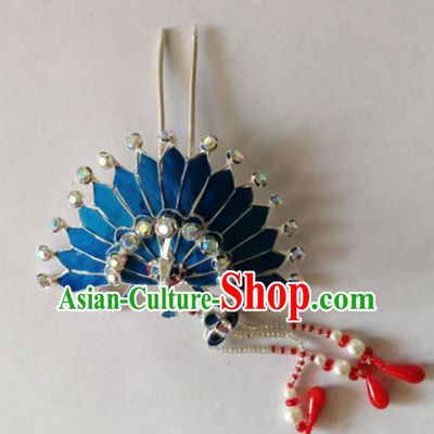 Chinese Ancient Court Princess Peacock Tassel Hair Clip Hairpins Traditional Beijing Opera Diva Hair Accessories for Adults