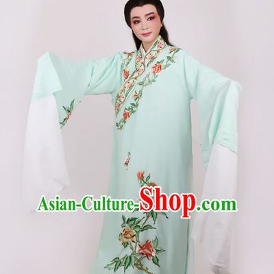 Chinese Traditional Beijing Opera Niche Scholar Embroidered Peony Green Robe Ancient Nobility Childe Costume for Men