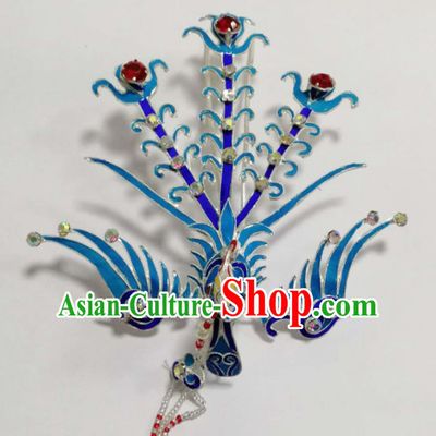 Chinese Ancient Court Princess Blueing Phoenix Hairpins Traditional Beijing Opera Diva Hair Accessories for Adults